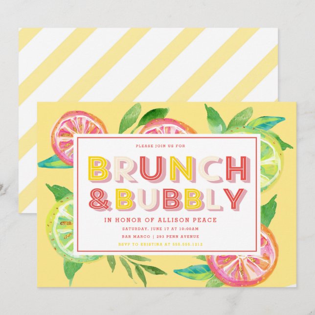 Citrus Brunch- och Bubly Shower-inbjudan Inbjudningar (Fram/baksida)