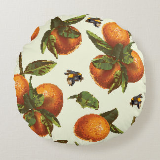 Citrus & Bumblebee: Vintage Sömlös Rund Kudde