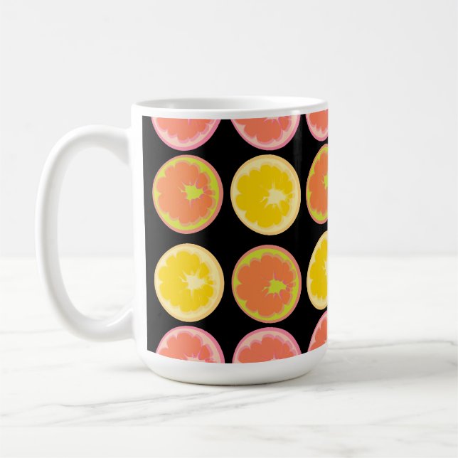 Citrus Candy Lemon Mönster Black Kitchen Kaffemugg (Vänster)