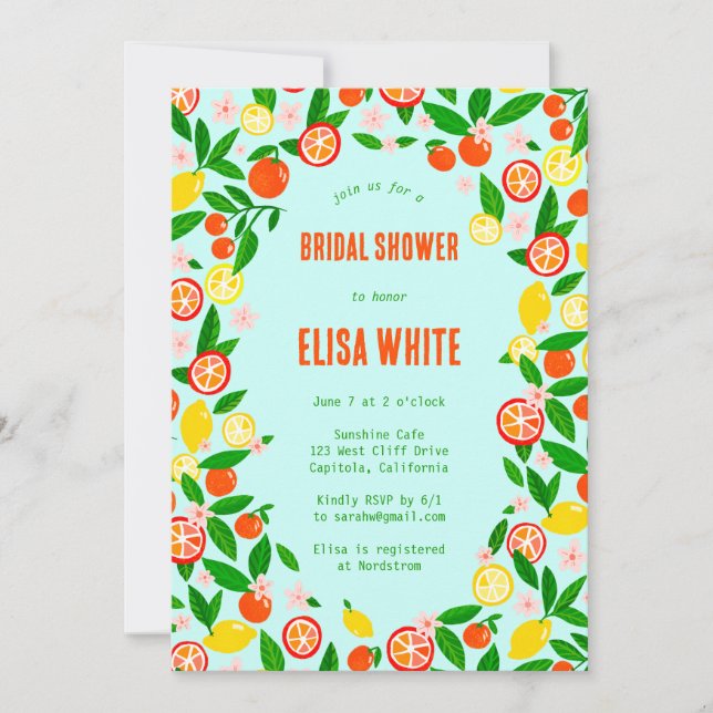 Citrus Celebration CUSTOM QR Summer BRIDAL SHOWER Inbjudningar (Framsida)