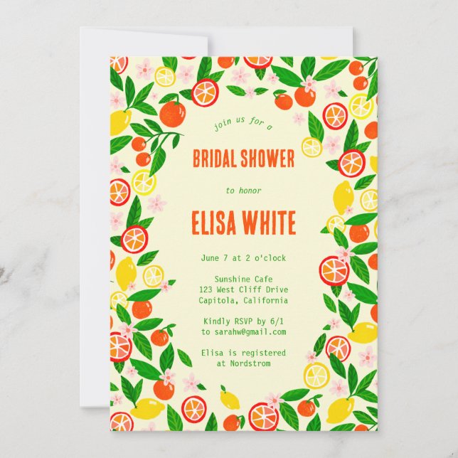 Citrus Celebration CUSTOM QR Summer BRIDAL SHOWER Inbjudningar (Framsida)
