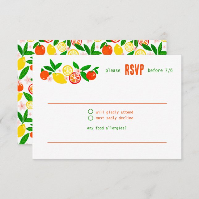 Citrus Celebration CUSTOM Summer BRIDAL SHOWER OSA Kort (Fram/baksida)