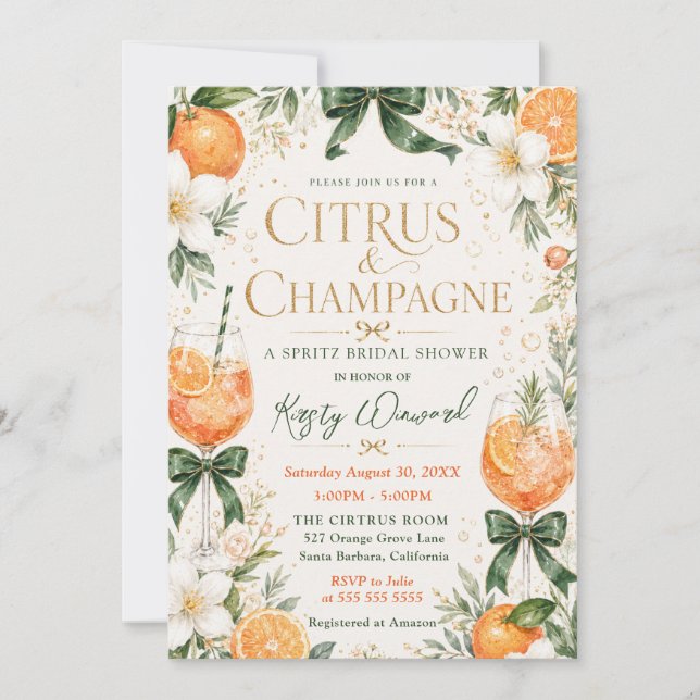 Citrus Champagne Bröllopsdusch Inbjudningar (Framsida)