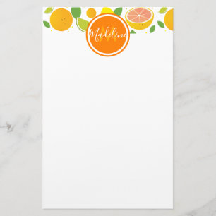 Citrus Characters Löv Mönster Namn Brevpapper