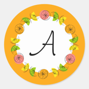 Citrus Circle Orange Monogram-dekal runda Runt Klistermärke
