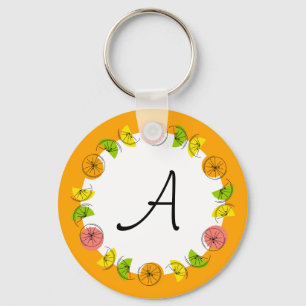 Citrus Circle Orange Monogram dubbelsidig Nyckelring