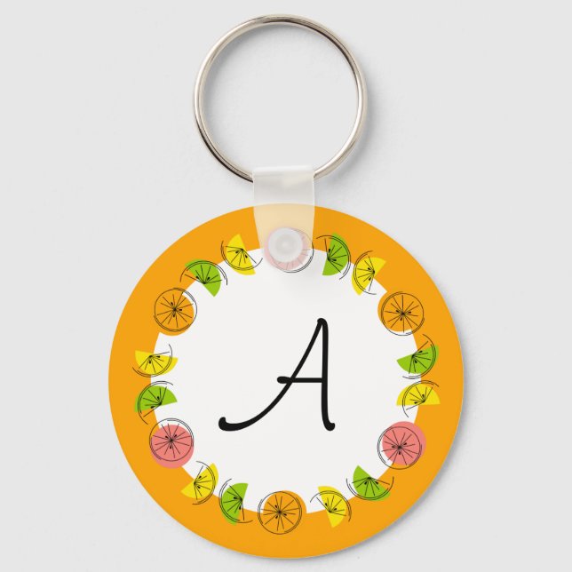 Citrus Circle Orange Monogram dubbla-sided Nyckelring (Framsida)