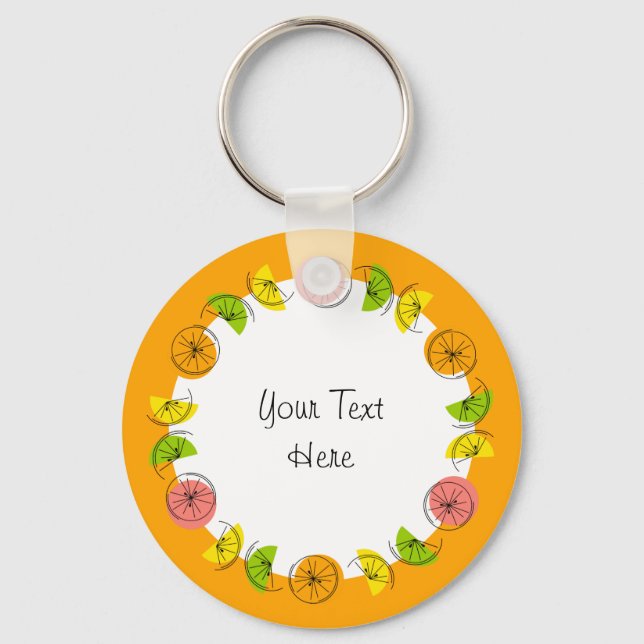Citrus Circle Orange Text aluminiumsidig dubbla Nyckelring (Framsida)