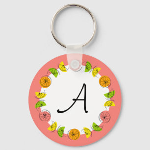 Citrus Circle Rosa Monogram dubbla-sided Nyckelring