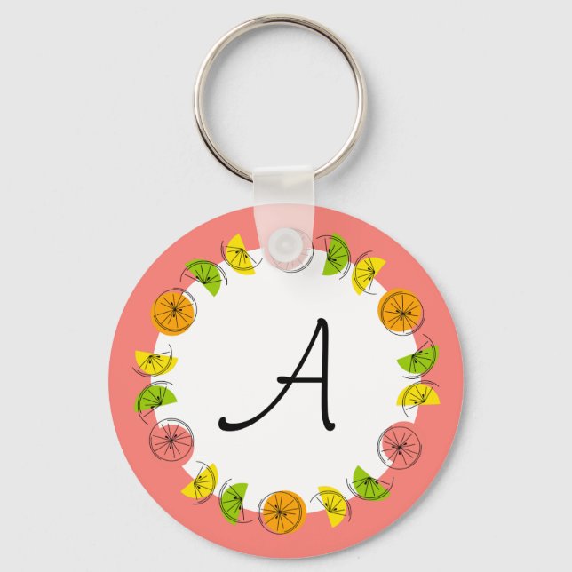 Citrus Circle Rosa Monogram dubbla-sided Nyckelring (Framsida)