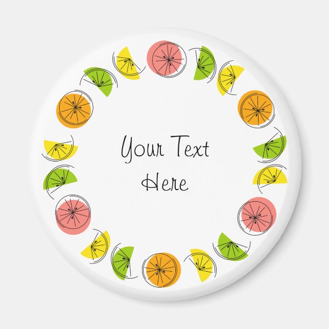 Citrus Circle Text-magnet runda Magnet (Framsidan)