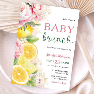 Citrus Citron Baby Brunch Flicka Rosa Blommig Inbjudningar