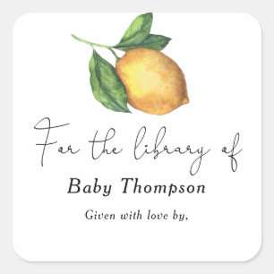 Citrus citron - baby shower bokmärke fyrkantigt klistermärke