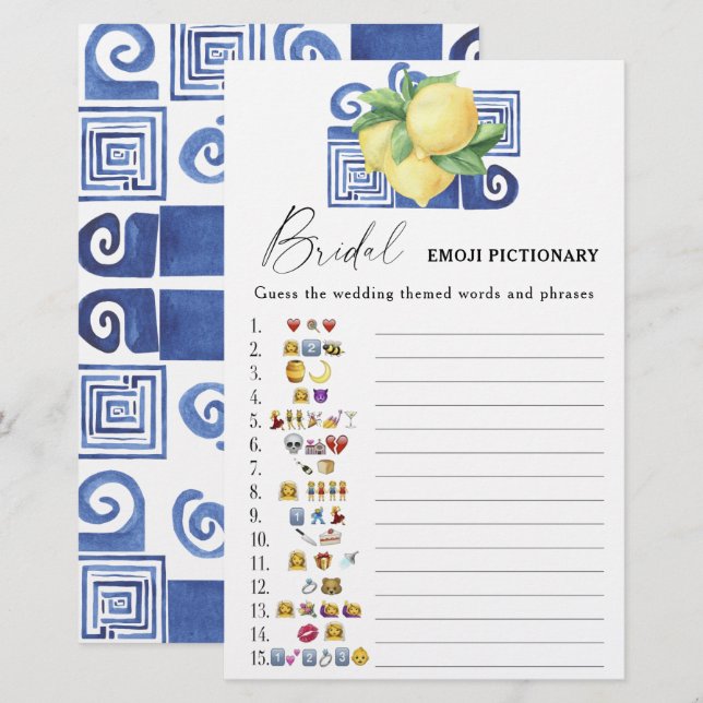 Citrus citron - bröllopsdusch emoji pictionary spe (Fram/baksida)
