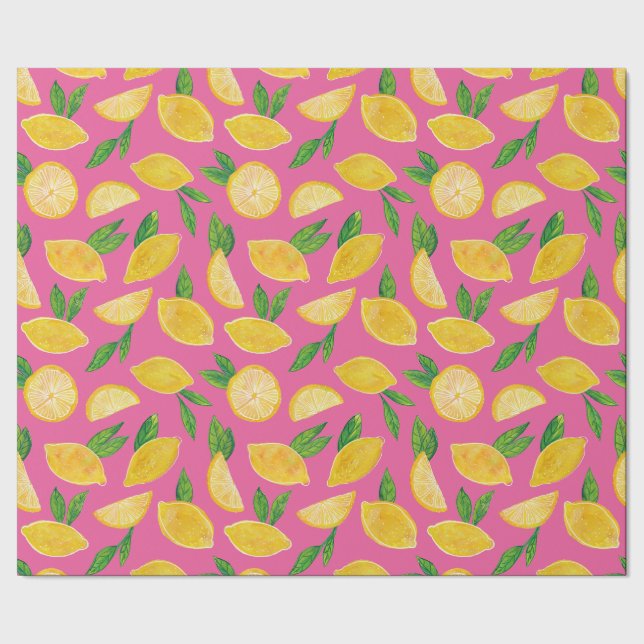 Citrus Citron Frukt rosa mönster Presentpapper (Seam)