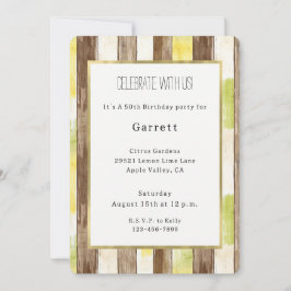 Citrus Citron Gul Lime Falskt Trä Ränder Födelseda Inbjudningar