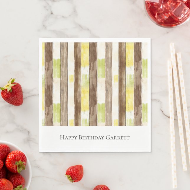 Citrus Citron Gul Lime Falskt Trä Ränder Födelseda Pappersservett (Insitu)