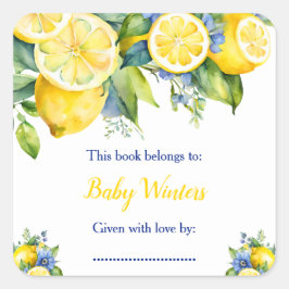 Citrus Citron Medelhavet Baby Shower Fyrkantigt Klistermärke