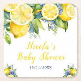 Citrus Citron Medelhavet Baby Shower Underlägg Papper Kvadrat