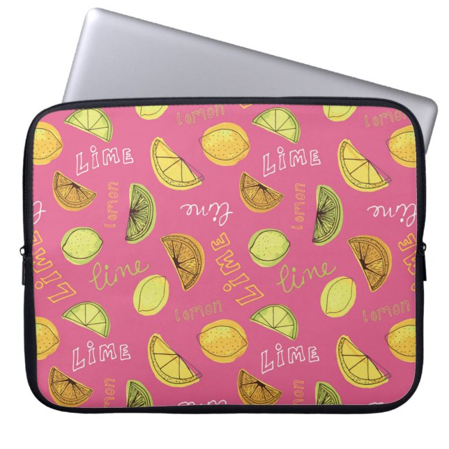 Citrus citron och lime rosa fruktmönster laptop fodral (Framsidan)