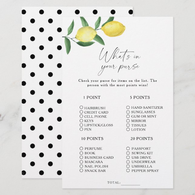 Citrus citron - Vad har du i din handväska spel (Fram/baksida)