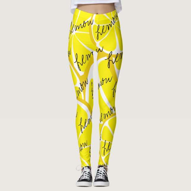Citrus citrondamasker för sommar - djärv tryckplus leggings (Framsida)