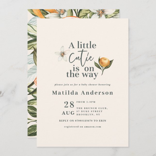 Citrus cutie botaniska typografi babydusch (Fram/baksida)