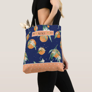 Citrus Cutie Orange Blommigt Navy Best Mor någons Tygkasse