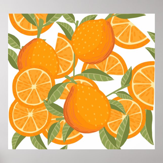 Citrus Delight: Orange Fruit Mönster Poster (Framsidan)