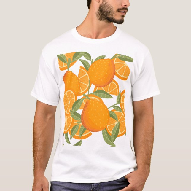 Citrus Delight: Orange Fruit Mönster T Shirt (Framsida)