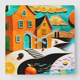 Citrus Dreamscape Fyrkantig Klocka