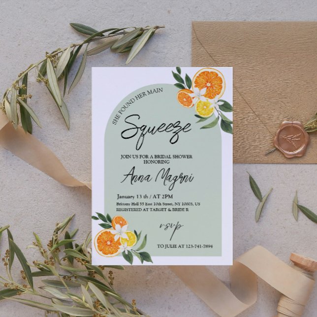 Citrus Fann Hennes Huvudpress Bröllopsdusch Inbjudningar (Citrus Lemon Bridal Shower)
