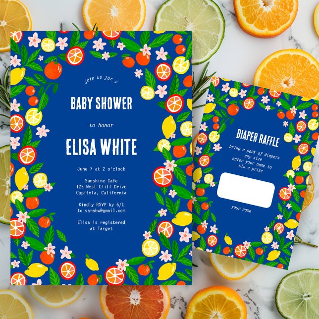 Citrus Firande ANPASSNINGSBAR BABY SHOWER Diaper R Tilläggskort (Citrus Celebration CUSTOM BABY SHOWER Diaper Raffle Enclosure Card
)