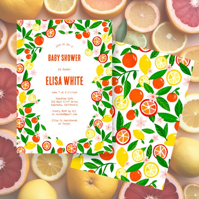 Citrus Firande ANPASSNINGSBAR fold Summer BABY SHO Inbjudningar (Citrus Celebration CUSTOM Bold Summer BABY SHOWER Invitation
)
