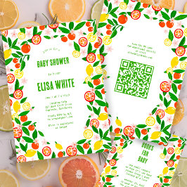 Citrus Firande ANPASSNINGSBAR QR Code BABY SHOWER Inbjudningar