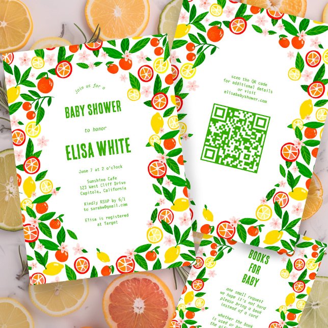 Citrus Firande ANPASSNINGSBAR QR Code BABY SHOWER Inbjudningar (Citrus Celebration CUSTOM QR Code BABY SHOWER Invitation
Summer Lemons Oranges Fruits)