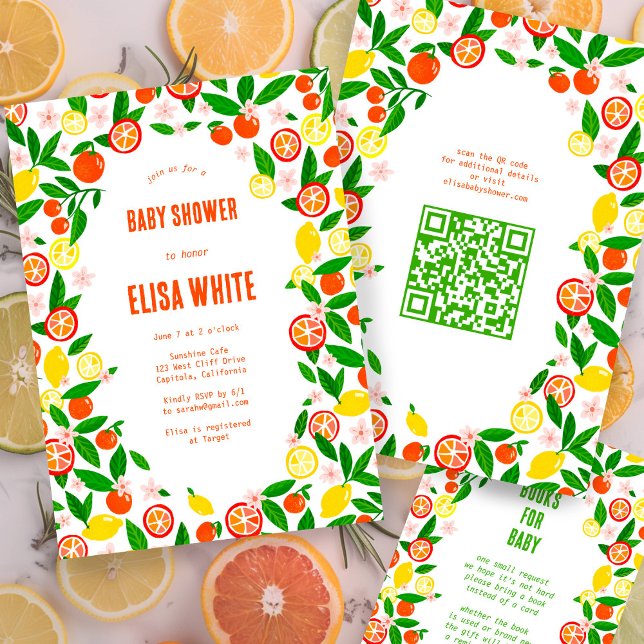 Citrus Firande ANPASSNINGSBAR QR Code BABY SHOWER Inbjudningar (Citrus Celebration CUSTOM QR Code BABY SHOWER Invitation
Oranges Lemons Colorful Cute)