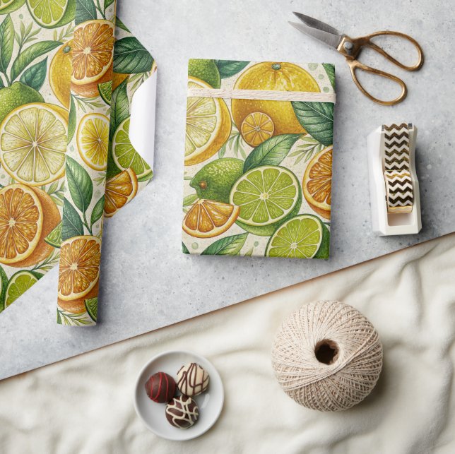 Citrus Fruit Medley Summer Gift Wrap Presentpapper (Hantverk)