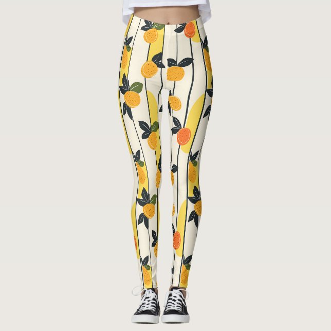 Citrus Fruit Mönster med Grönt Löv (2) Leggings (Framsida)