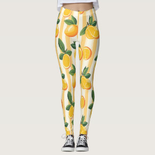 Citrus Fruit Mönster med Grönt Löv (3) Leggings