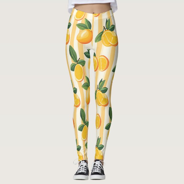 Citrus Fruit Mönster med Grönt Löv (3) Leggings (Framsida)
