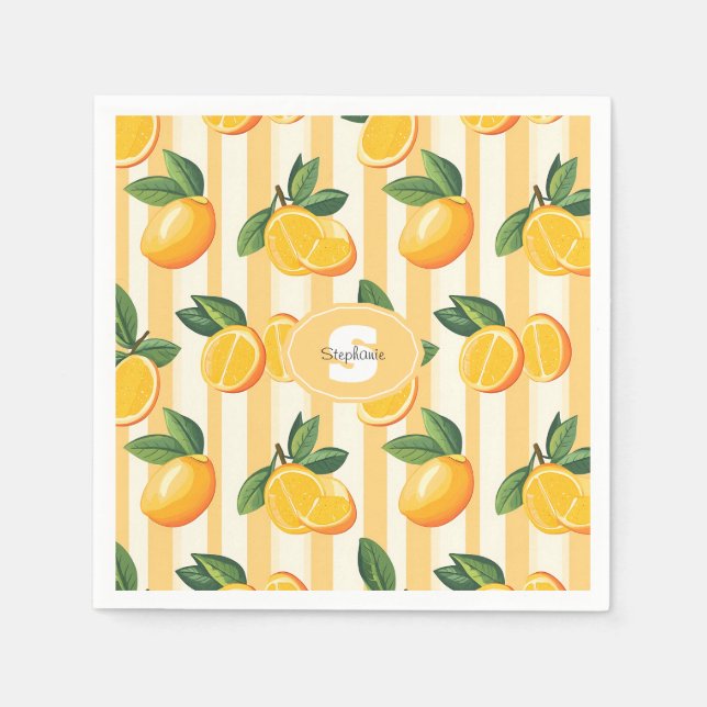 Citrus Fruit Mönster med Grönt Löv (3) Pappersservett (Framsidan)