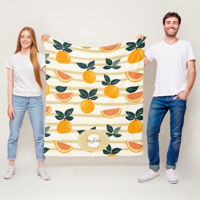 Citrus Fruit Mönster med Grönt Löv (4) Fleecefilt (På plats)