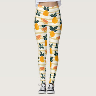 Citrus Fruit Mönster med Grönt Löv (4) Leggings