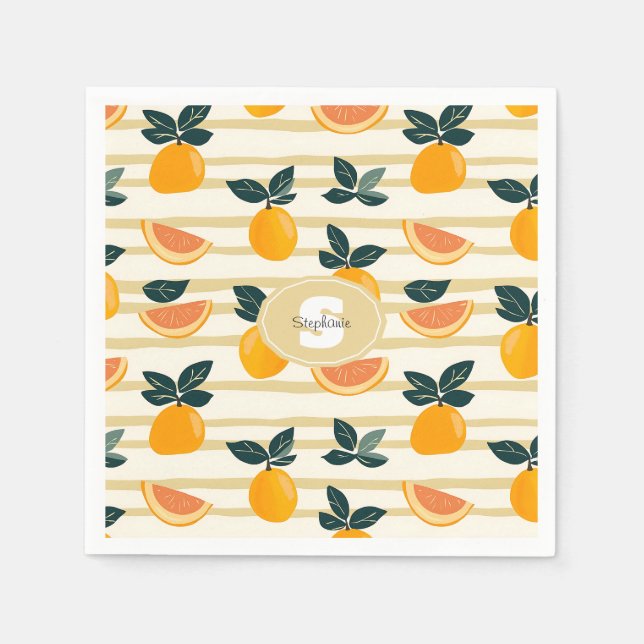 Citrus Fruit Mönster med Grönt Löv (4) Pappersservett (Framsidan)