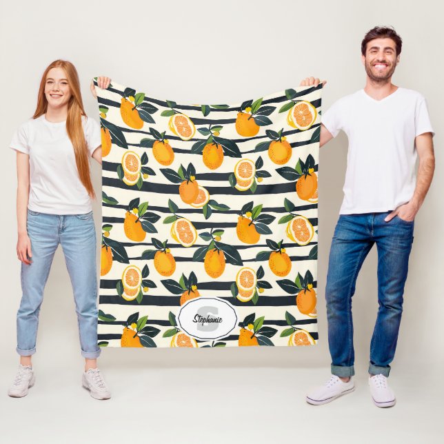 Citrus Fruit Mönster med Grönt Löv (5) Fleecefilt (På plats)