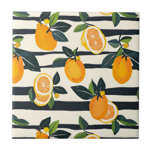 Citrus Fruit Mönster med Grönt Löv (5) Kakelplatta