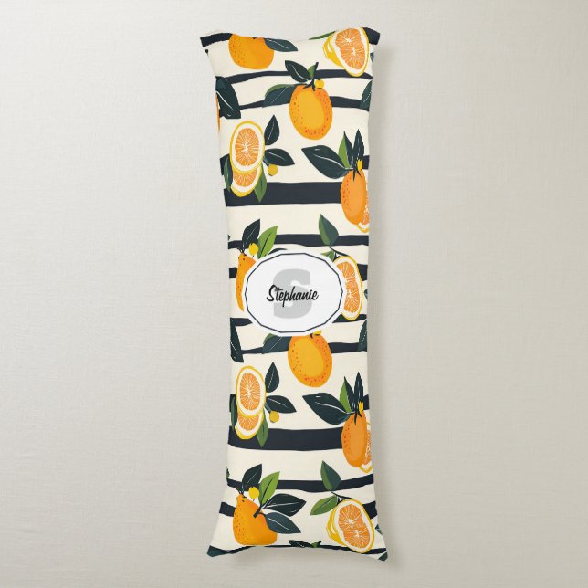 Citrus Fruit Mönster med Grönt Löv (5) Kroppskudde (Framsidan Vertikal)