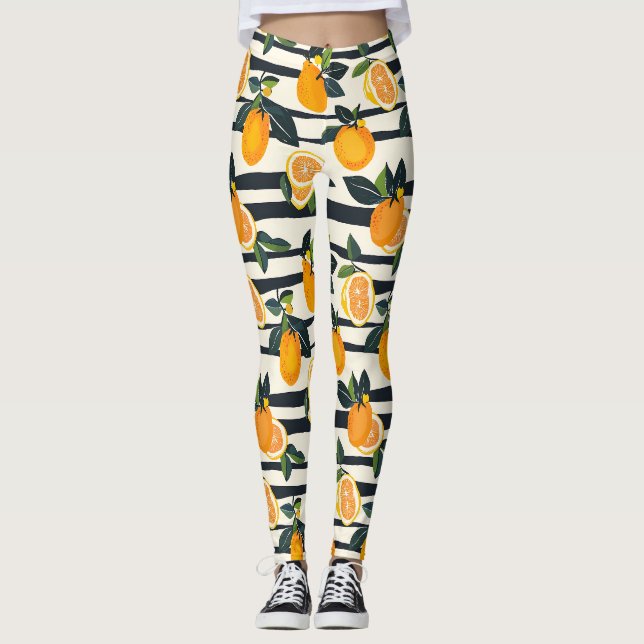 Citrus Fruit Mönster med Grönt Löv (5) Leggings (Framsida)