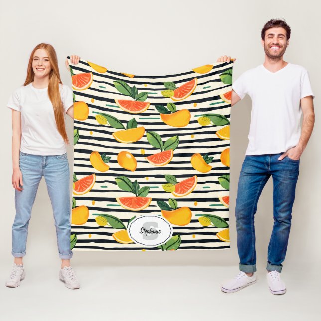 Citrus Fruit Mönster med Grönt Löv (6) Fleecefilt (På plats)